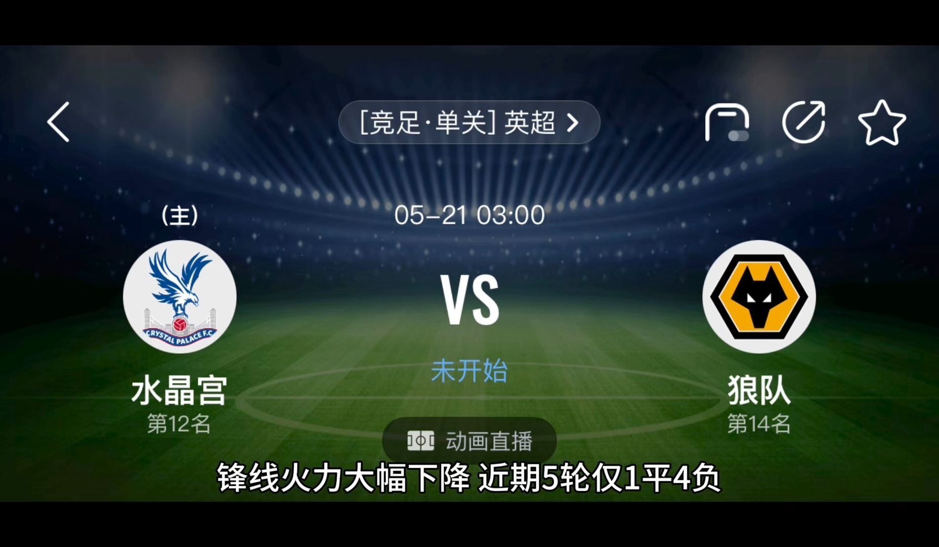 包含水晶宫主场逼平狼队，保持不败状况的词条